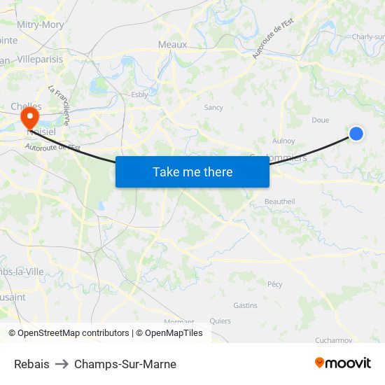 Rebais to Champs-Sur-Marne map