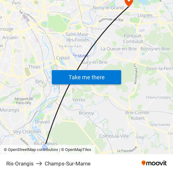 Ris-Orangis to Champs-Sur-Marne map
