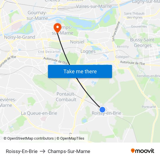 Roissy-En-Brie to Champs-Sur-Marne map