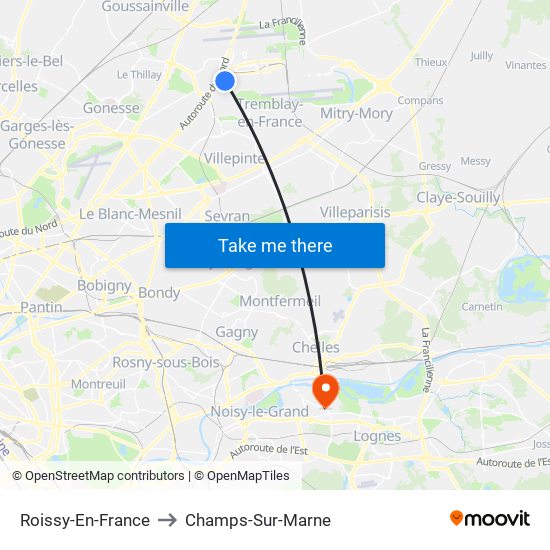 Roissy-En-France to Champs-Sur-Marne map