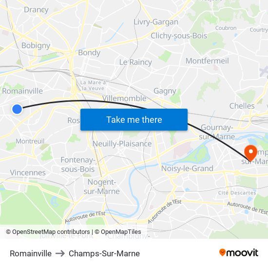 Romainville to Champs-Sur-Marne map