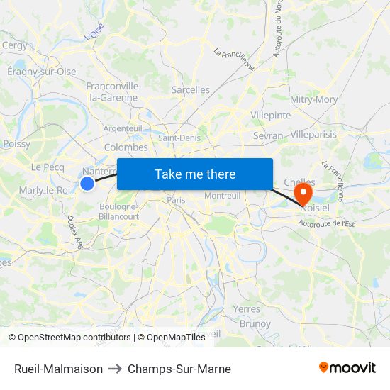 Rueil-Malmaison to Champs-Sur-Marne map