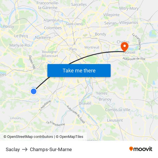 Saclay to Champs-Sur-Marne map
