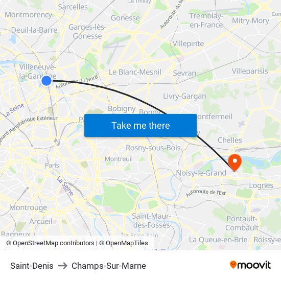 Saint-Denis to Champs-Sur-Marne map