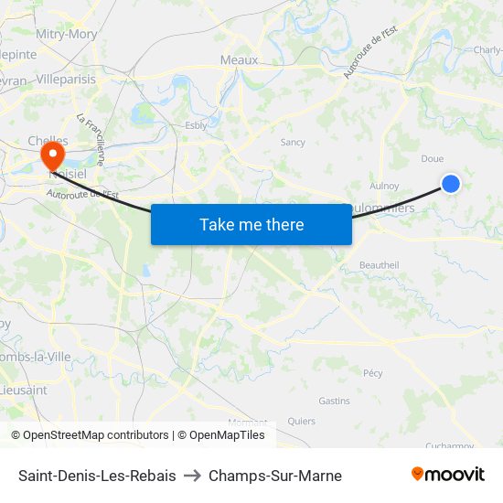 Saint-Denis-Les-Rebais to Champs-Sur-Marne map