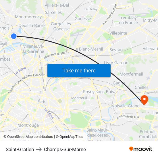 Saint-Gratien to Champs-Sur-Marne map