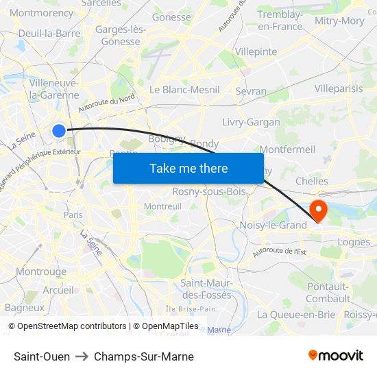 Saint-Ouen to Champs-Sur-Marne map