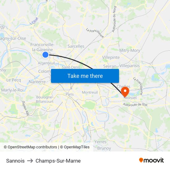 Sannois to Champs-Sur-Marne map
