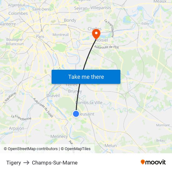 Tigery to Champs-Sur-Marne map