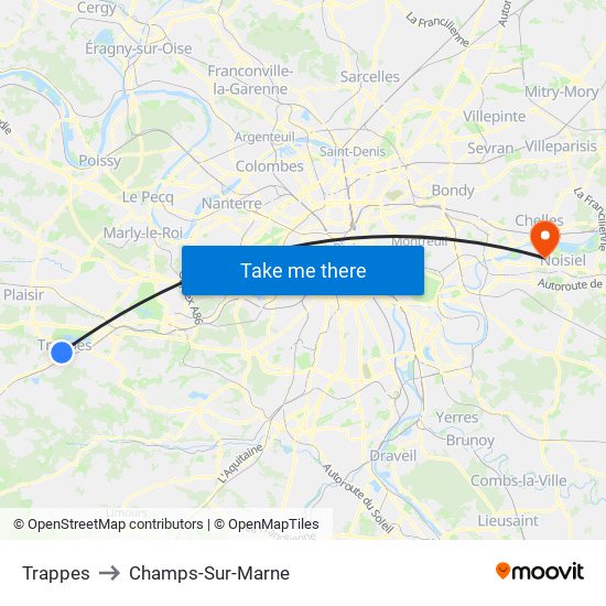 Trappes to Champs-Sur-Marne map