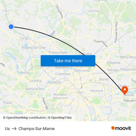 Us to Champs-Sur-Marne map