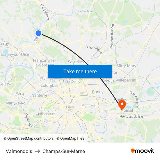 Valmondois to Champs-Sur-Marne map