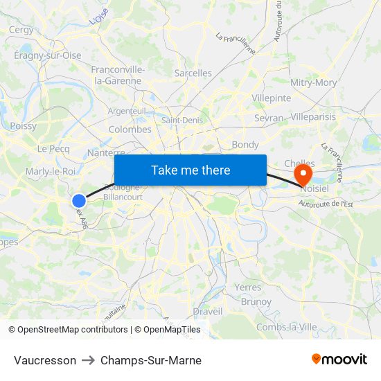 Vaucresson to Champs-Sur-Marne map