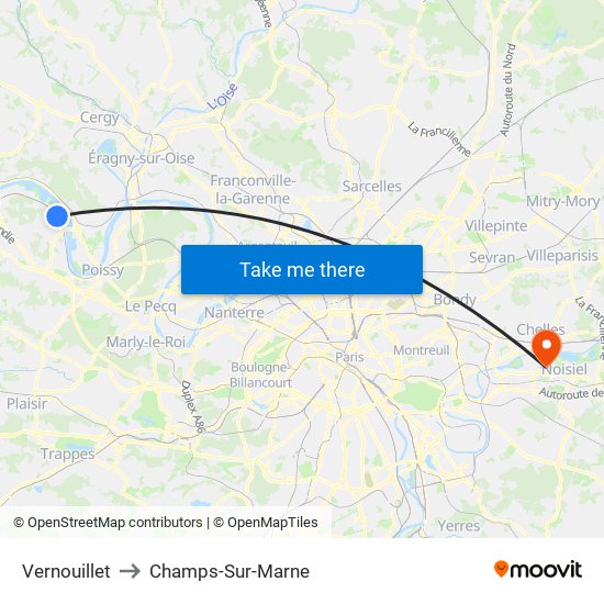 Vernouillet to Champs-Sur-Marne map