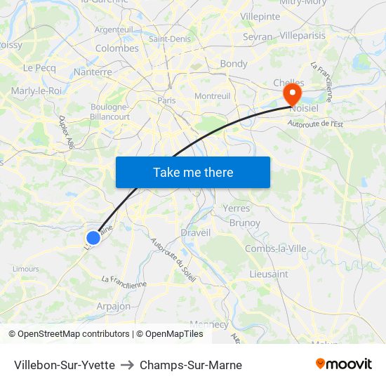 Villebon-Sur-Yvette to Champs-Sur-Marne map