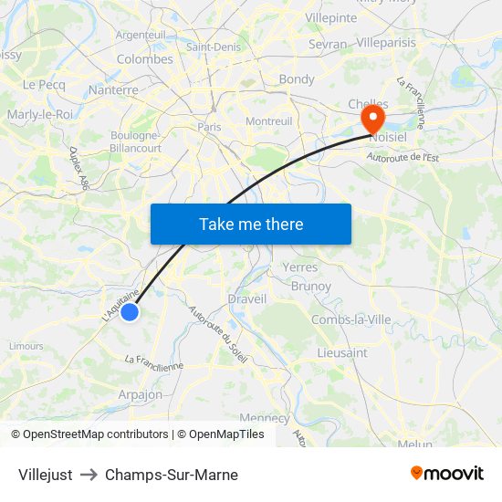 Villejust to Champs-Sur-Marne map