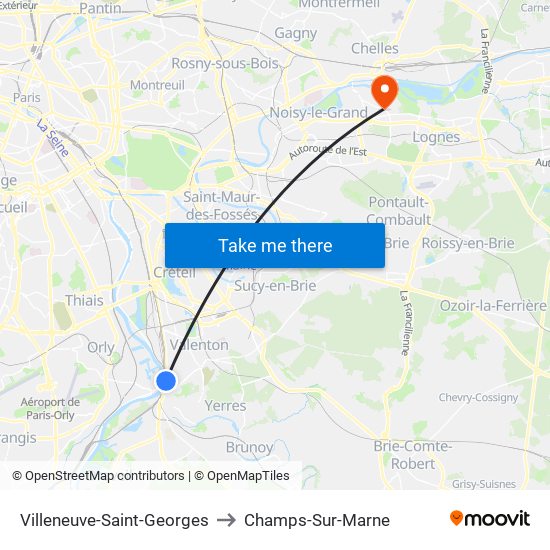 Villeneuve-Saint-Georges to Champs-Sur-Marne map