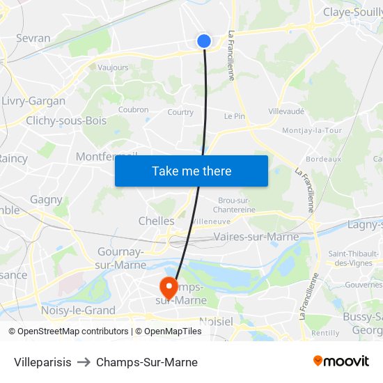 Villeparisis to Champs-Sur-Marne map