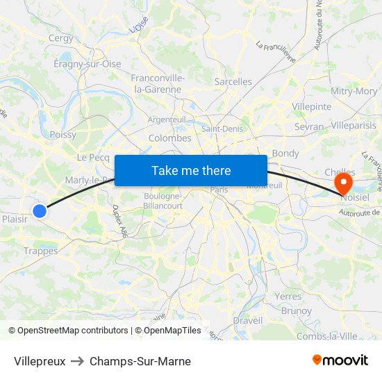 Villepreux to Champs-Sur-Marne map