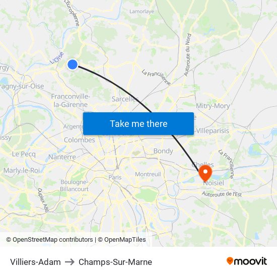 Villiers-Adam to Champs-Sur-Marne map