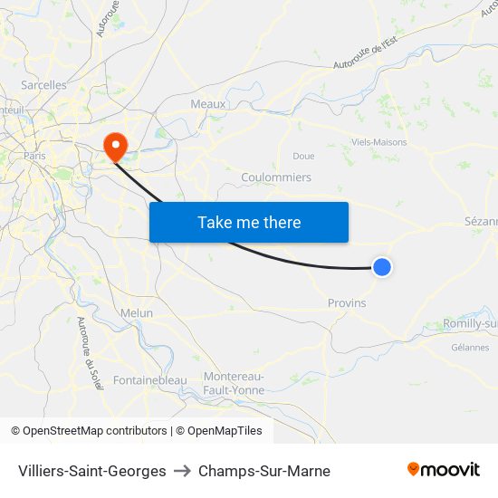 Villiers-Saint-Georges to Champs-Sur-Marne map
