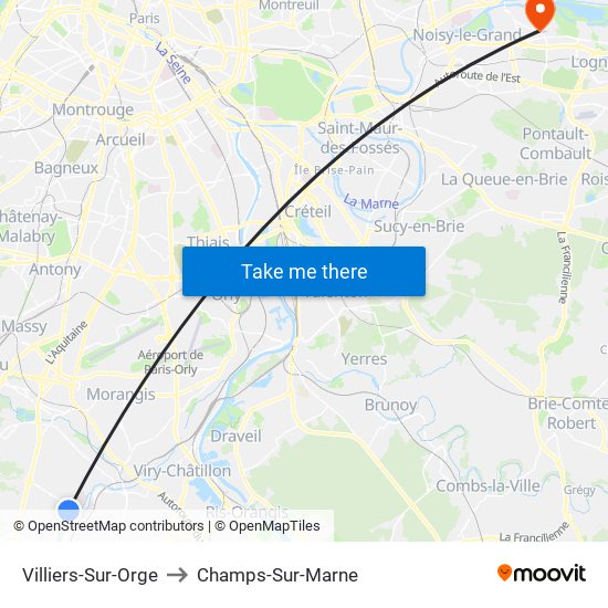 Villiers-Sur-Orge to Champs-Sur-Marne map