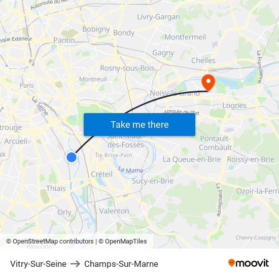 Vitry-Sur-Seine to Champs-Sur-Marne map