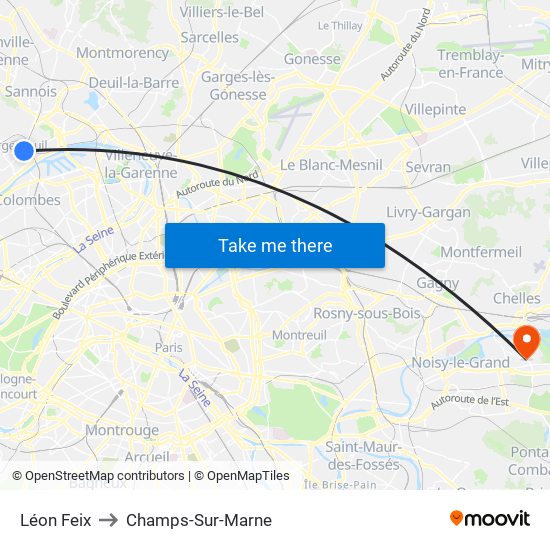 Léon Feix to Champs-Sur-Marne map