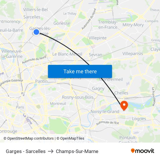 Garges - Sarcelles to Champs-Sur-Marne map