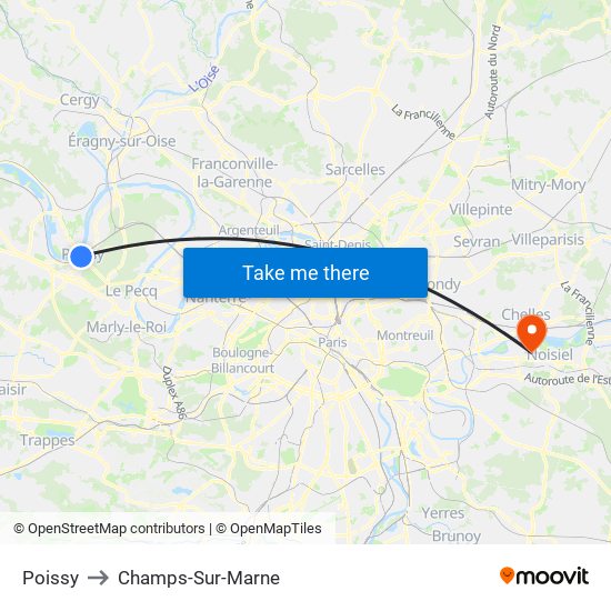 Poissy to Champs-Sur-Marne map