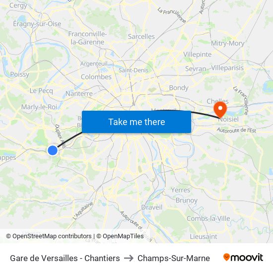 Gare de Versailles - Chantiers to Champs-Sur-Marne map