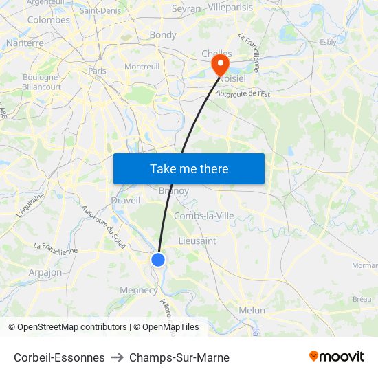 Corbeil-Essonnes to Champs-Sur-Marne map
