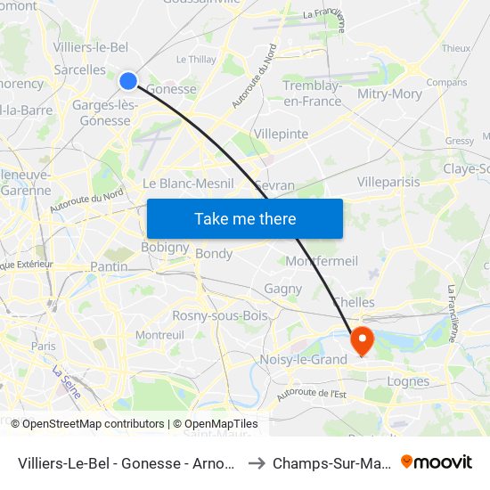 Villiers-Le-Bel - Gonesse - Arnouville to Champs-Sur-Marne map