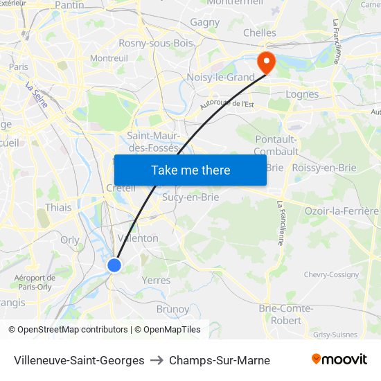 Villeneuve-Saint-Georges to Champs-Sur-Marne map