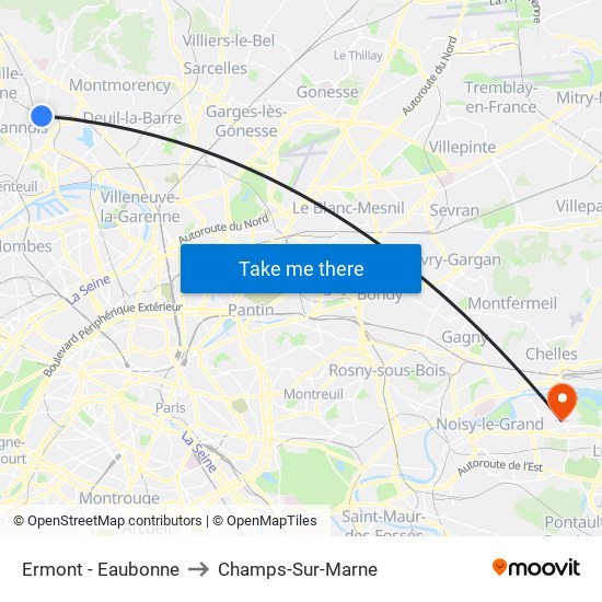 Ermont - Eaubonne to Champs-Sur-Marne map