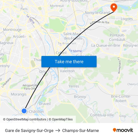 Gare de Savigny-Sur-Orge to Champs-Sur-Marne map