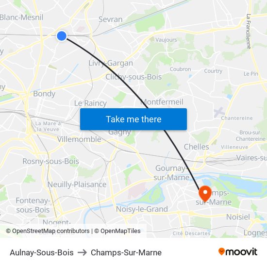 Aulnay-Sous-Bois to Champs-Sur-Marne map