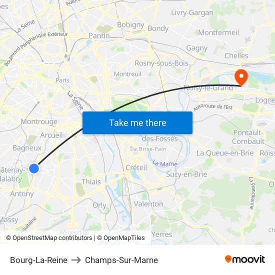 Bourg-La-Reine to Champs-Sur-Marne map