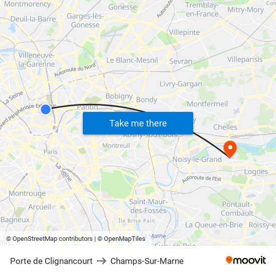 Porte de Clignancourt to Champs-Sur-Marne map