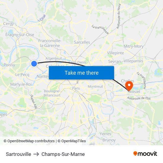 Sartrouville to Champs-Sur-Marne map