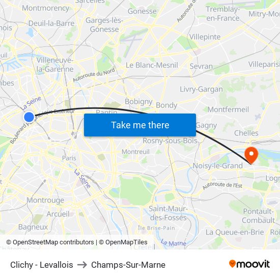 Clichy - Levallois to Champs-Sur-Marne map