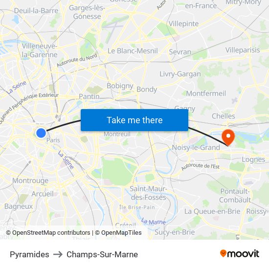Pyramides to Champs-Sur-Marne map