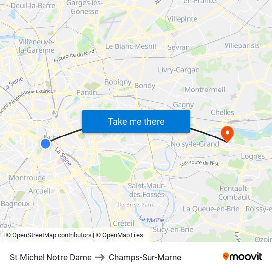 St Michel Notre Dame to Champs-Sur-Marne map