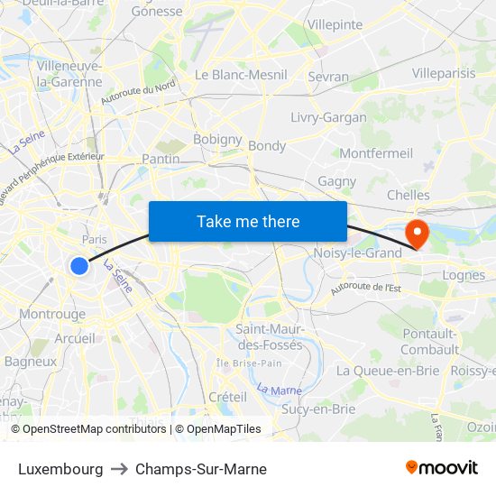 Luxembourg to Champs-Sur-Marne map