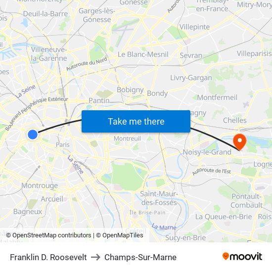 Franklin D. Roosevelt to Champs-Sur-Marne map