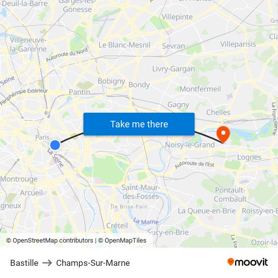 Bastille to Champs-Sur-Marne map