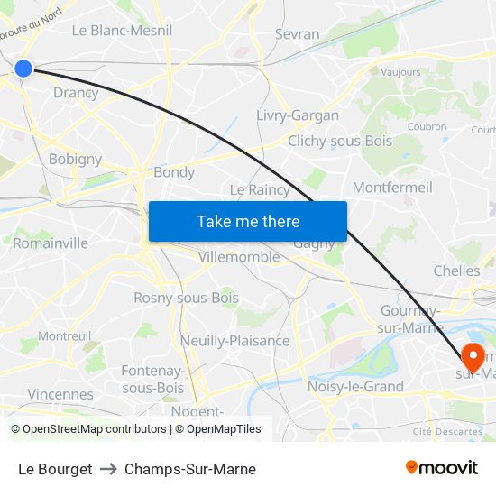Le Bourget to Champs-Sur-Marne map
