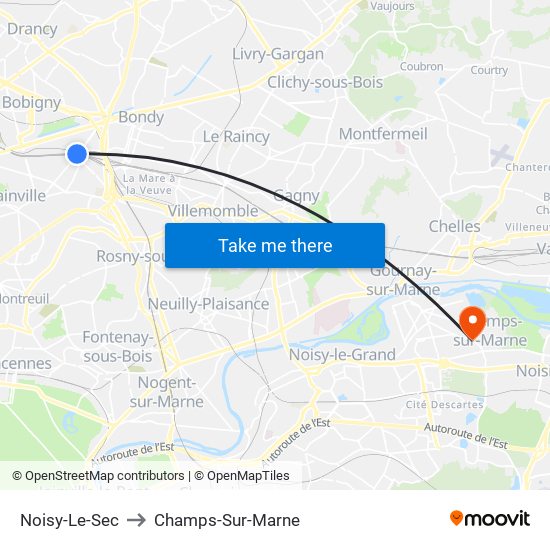 Noisy-Le-Sec to Champs-Sur-Marne map
