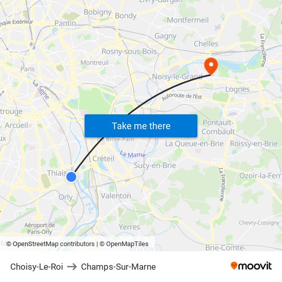 Choisy-Le-Roi to Champs-Sur-Marne map