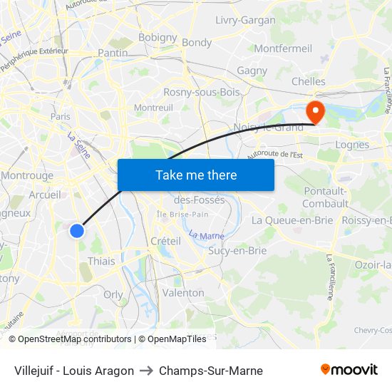 Villejuif - Louis Aragon to Champs-Sur-Marne map